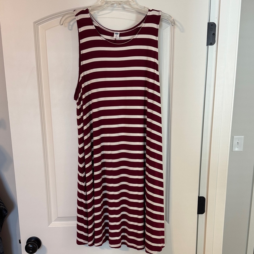 Old Navy Striped Sleeveless Dress - Burgundy and White